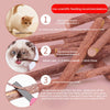 Diagram showing instructions for using natural herbal cat chew sticks, including recommendations and usage modes.