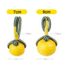 Two yellow rubber fetch balls for dogs, one measuring 7cm and the other 9cm.