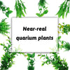 A collection of ten artificial green aquarium plants used for fish tanks.