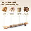 A natural cat's safe edible toy made from raffia, silvervine, sisal rope, and gall fruit.