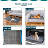 Reusable washable pet training mat shown in various uses on the floor, sofa, toilet, and car seat.