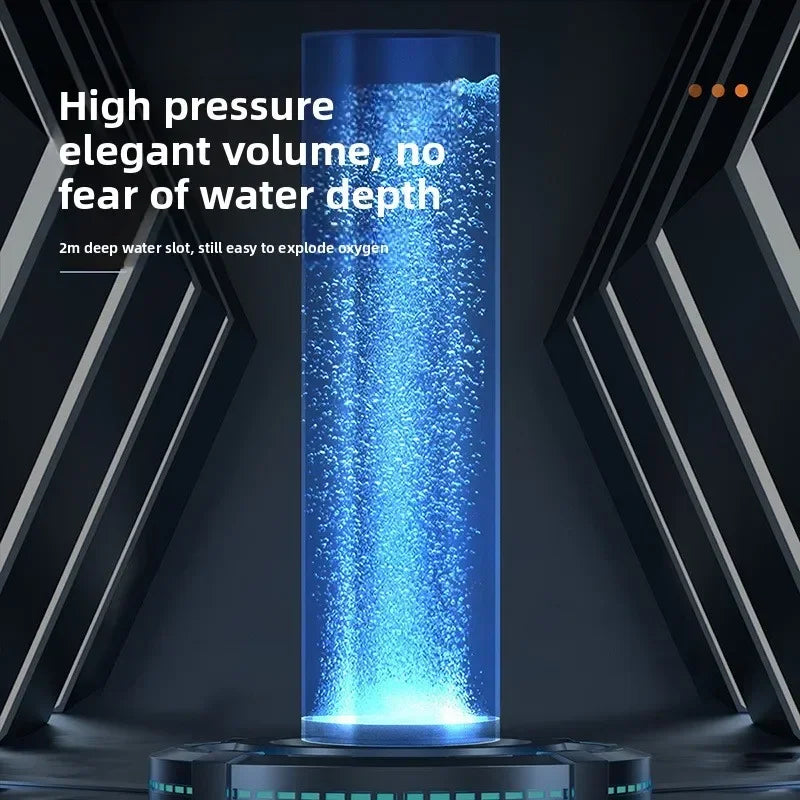 A tall, cylindrical blue glass tube filled with sparkling water, demonstrating high pressure and volume.