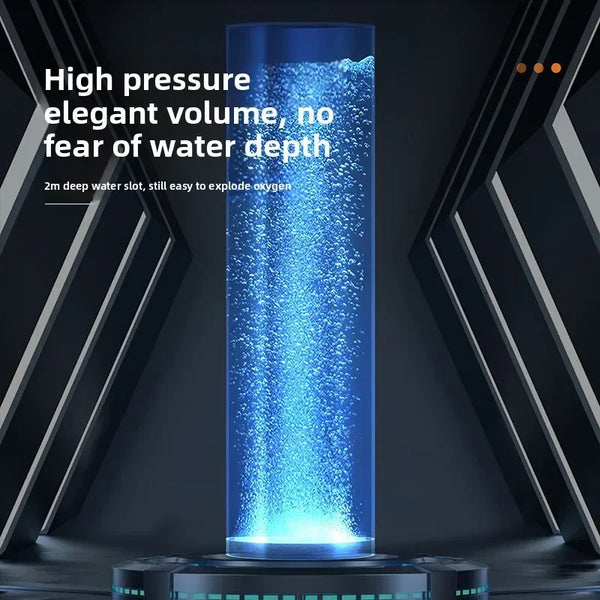 A tall, cylindrical blue glass tube filled with sparkling water, demonstrating high pressure and volume.