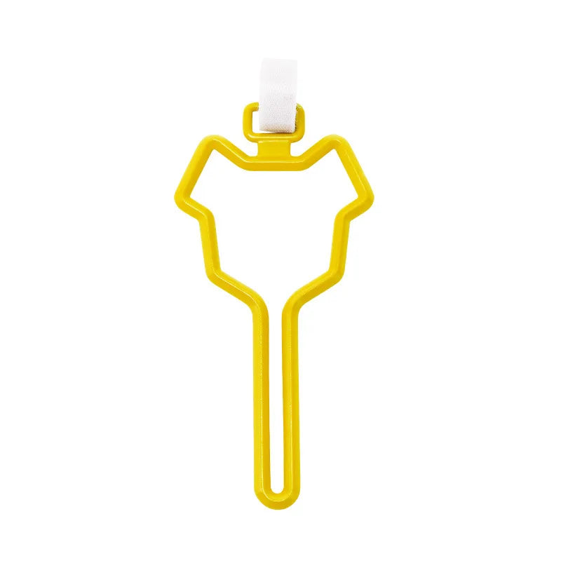 Yellow hands-free dog poop bag dispenser with a white leash clip