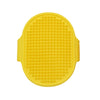 Yellow soft rubber pet grooming brush with a textured surface for dogs and cats