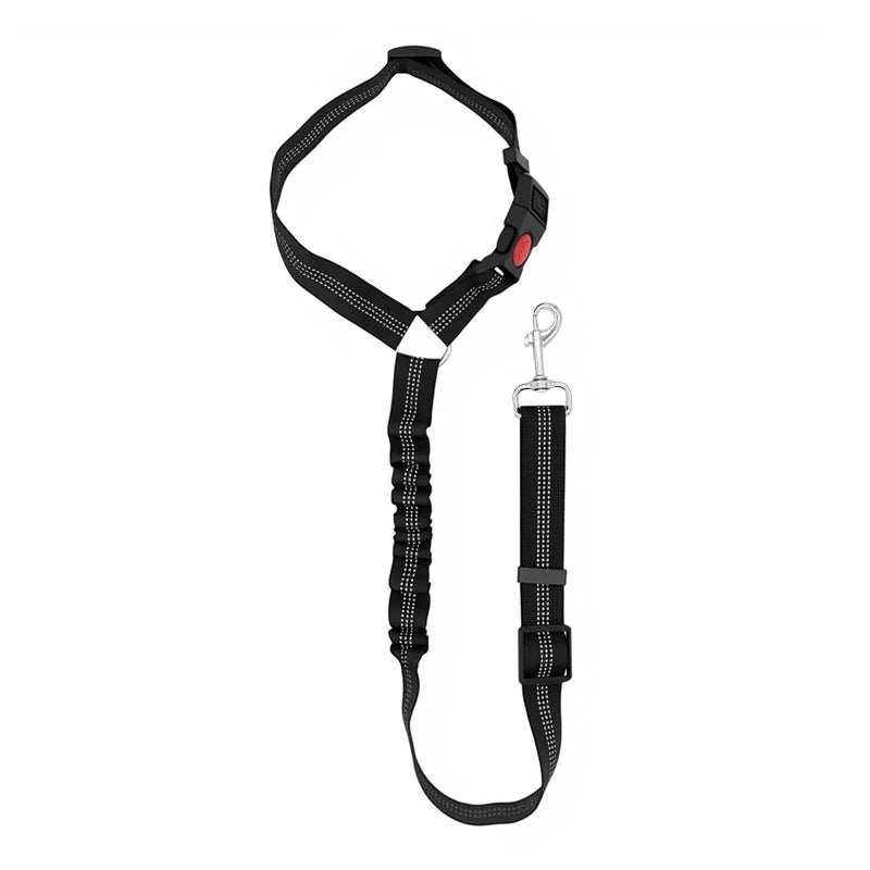Cinturón de seguridad ajustable negro para perros con características de absorción de impactos