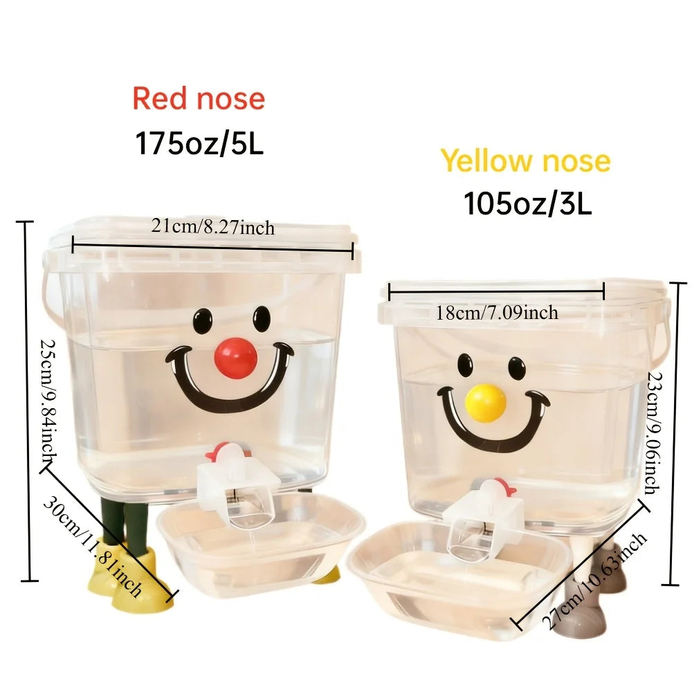 Deux distributeurs d'eau pour animaux automatiques, un rouge (5L) et un jaune (3L), avec des lignes de mesure.