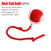 A red tail ball cat toy with a silicone rolling ball and elastic string for play