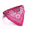Pink patterned bandana collar for dogs and cats with a silver buckle.