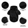 Black dog hoodie showing interior lining, smooth exterior fabric, elastic cuff, and double-stitching seams.