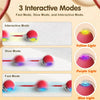 Three modes of an interactive rolling cat toy ball: Fast, Slow, and Interactive modes with corresponding light colors.