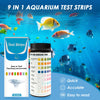 Un paquete de tiras de prueba para acuarios de 9 en 1 con tiras de colores y una botella para probar la calidad del agua.