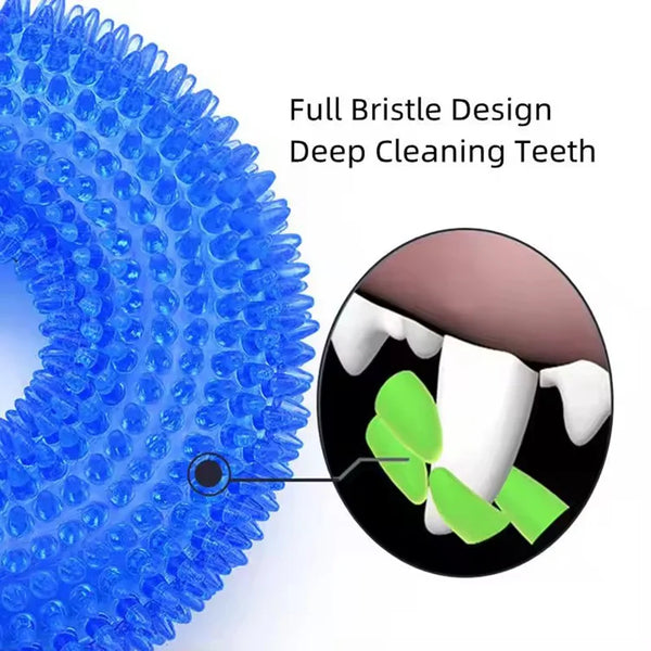 Close-up view of a blue bristled deep cleaning tooth product designed for dental care.