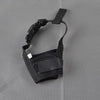 Black adjustable breathable dog muzzle with soft padding shown against a gray background.