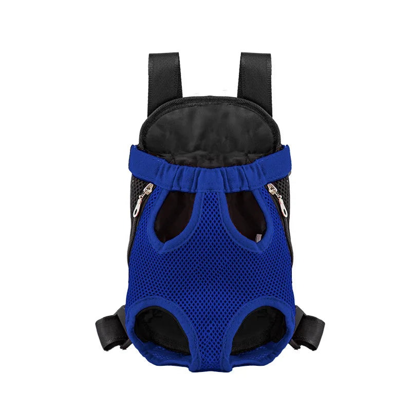 Sac à dos respirant bleu pour animaux de compagnie avec sangles noires et tissu maillé pour chiens et chats