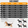 Size chart for a calming anxiety vest for dogs showing measurements for various sizes
