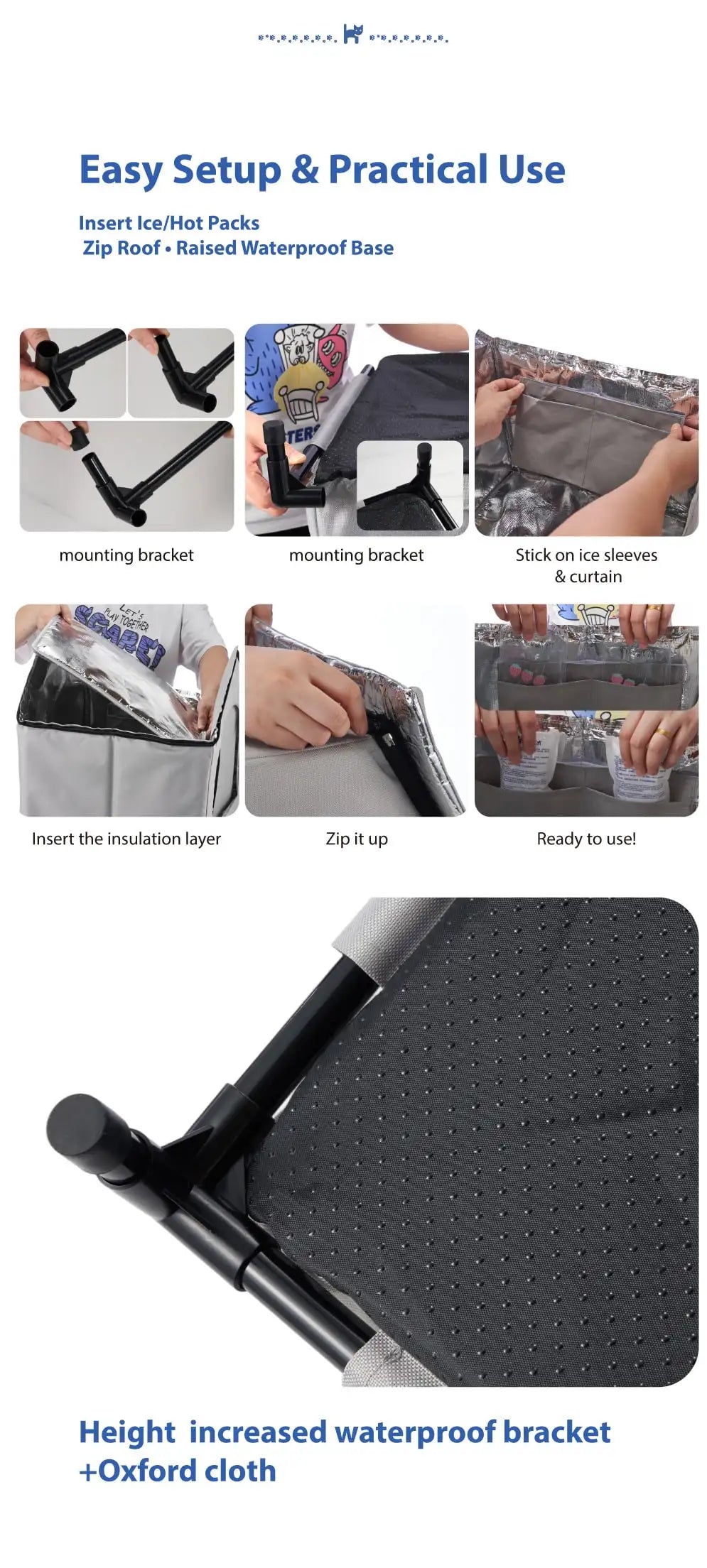 A black insulated cat house featuring a waterproof bracket and Oxford cloth for easy setup.
