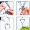 Instructions showing how to release the velcro, wind on the leash, stick the velcro, and hang up a knotted poop bag.