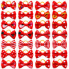 A collection of adorable pet hair bows in various patterns and colors tied with gentle rubber bands.