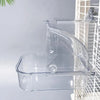 Clear plastic external bird bath designed to fit into a cage for parakeets
