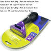 A purple pet deshedding brush with a black bristles is shown on a clear plastic packaging.