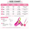 Size chart and instructions for measuring a dog's chest and neck for an adjustable dog harness and leash set