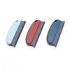 Three reusable pet hair remover brushes in light blue, red, and blue are shown side by side.