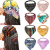 Colección de diademas y pañuelos elásticos con estampado floral boho en varios colores y patrones.