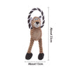 A plush bone dog squeaky chew toy with brown fur and black and white striped ears.