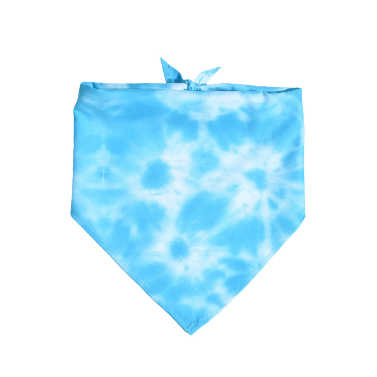 A light blue tie-dye fabric bandana or scarf with a pointed shape, tied at the top.