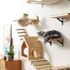 Wall-mounted wooden cat climbing shelf and hammock with multiple levels for a pet