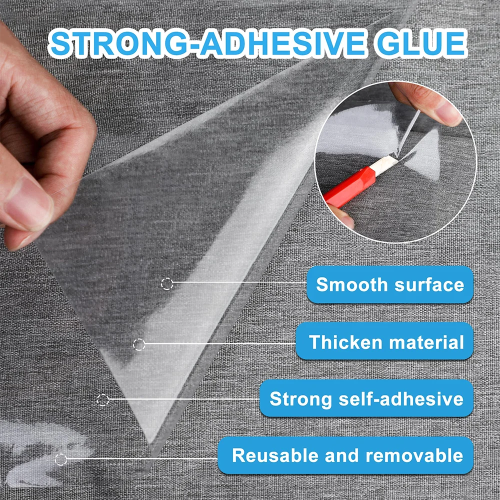 A hand applies a strong adhesive glue tape to a fabric surface, showing its smooth texture and self-adhesive properties.