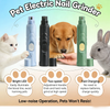 Eine Hand hält einen elektrischen Nagelfeiler, der auf einen Hund und eine Katze angewendet wird.