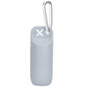 A light gray silicone dog poop bag dispenser with a metal clip.