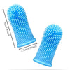 A blue silicone pet toothbrush set with bristles shown next to a measurement scale.