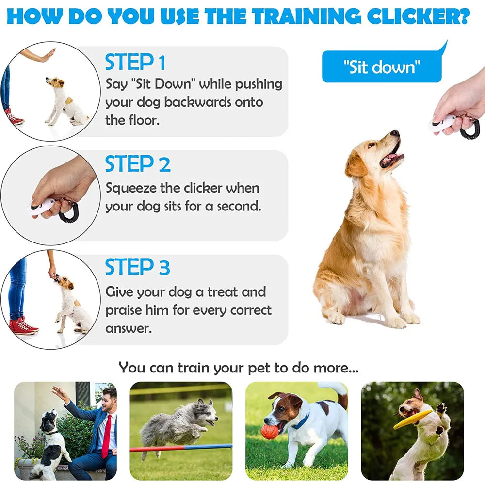 Instructions for using dual pet training clickers to teach dogs commands