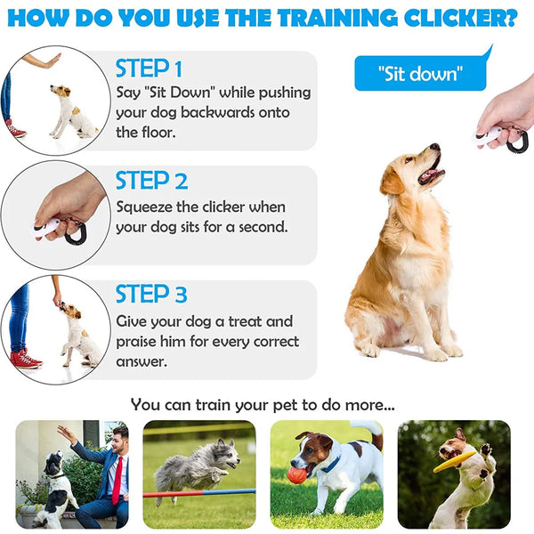 Instructions for using dual pet training clickers to teach dogs commands