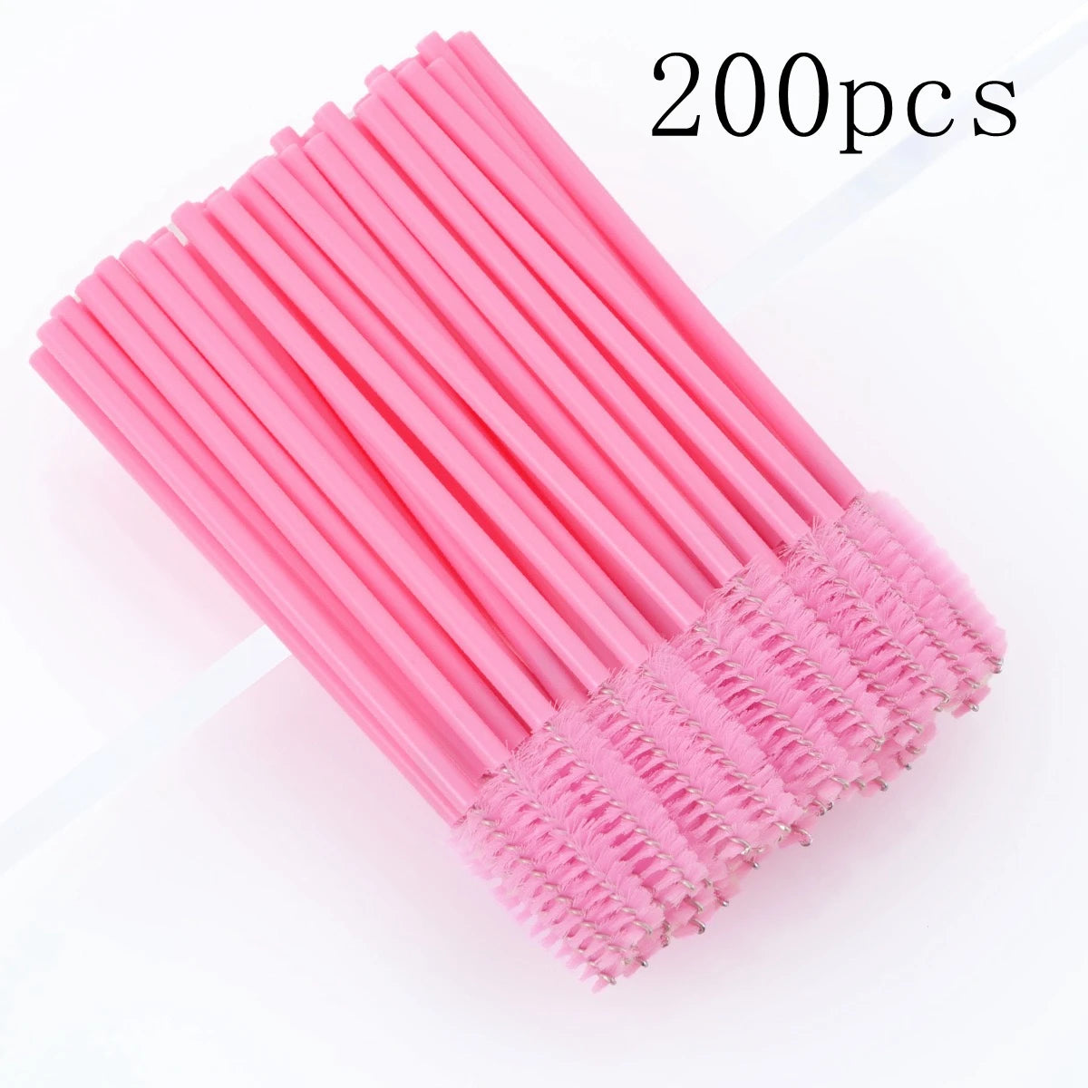 A bundle of 200 pink disposable eyelash and eyebrow brushes.