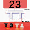 Black and white silicone rubber hole plugs shown next to the number 23 for dimension reference