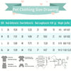 Tableau des tailles pour vêtements de compagnie montrant les mesures et les schémas des articles.