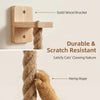 A wall-mounted cat scratching post made of solid wood and hemp rope.