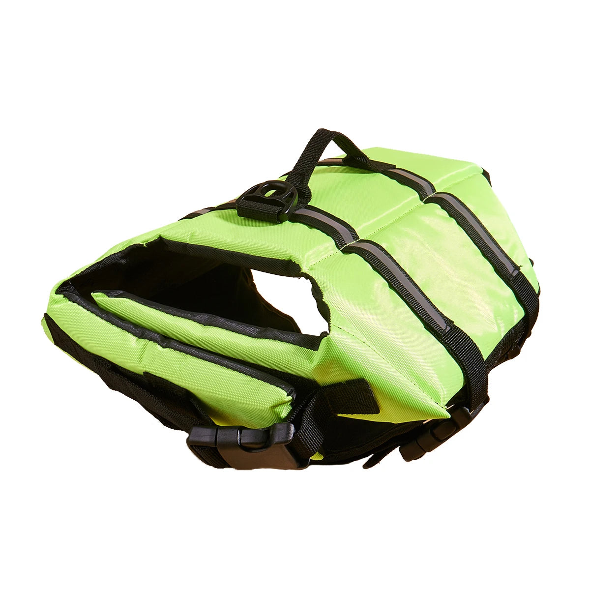 Gilet de sauvetage pour chien vert lime réfléchissant pour la baignade et la sécurité.