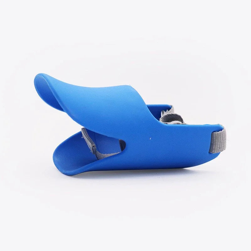 A bright blue soft silicone dog muzzle designed for small to medium dogs.