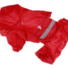 Red waterproof raincoat for dogs with a reflective stripe