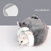 A gray plush sleeping nest for a hamster, featuring a white inner lining and visible cotton material.