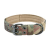 Tactical nylon dog collar with a metal buckle for medium and large breeds in a camouflage pattern.