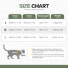 Tableau des tailles pour une combinaison de récupération vétérinaire pour chats, montrant les mesures pour les tailles S, M e