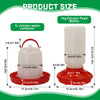 A white 1L chicken feed bottle and a red water container are shown with dimensions.