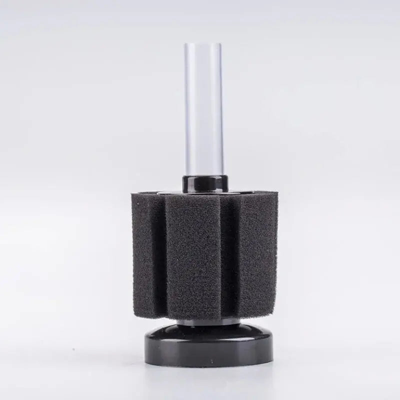 A black biochemical sponge filter with a clear tube, used for aquarium air pumps.