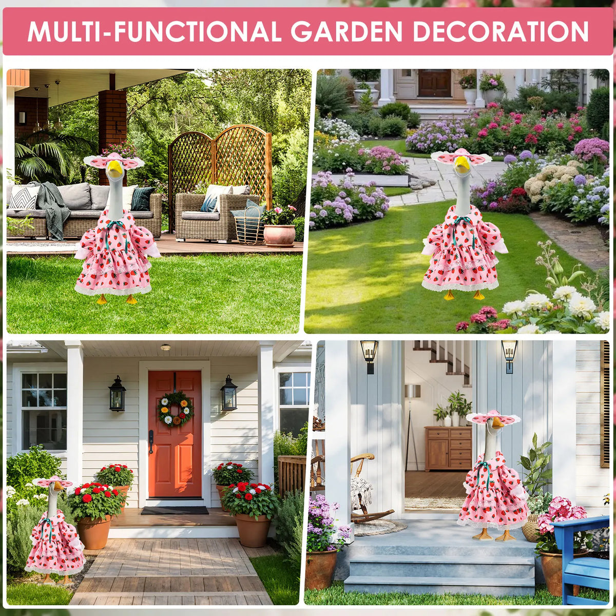 Rosa und weißes Porzellan-Ganskostüm-Set für multifunktionale Gartendekoration